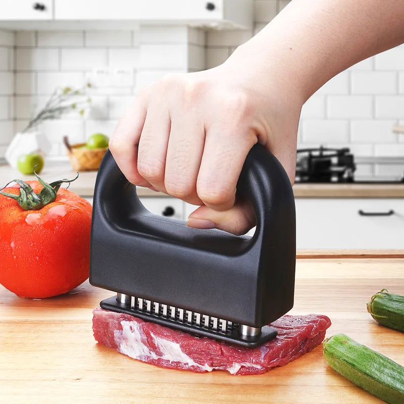 Meat Tenderizer Tool with 48 Stainless Steel Needle Blades, Safety Lock, Black ABS Handle for Steak Beef Pork Chicken