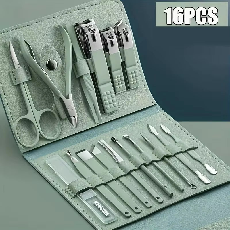 16Pcs Professional Nail Clippers and Cuticle Nippers Set with Travel Case Manicure Set Pedicure Sets Nail Clippers
