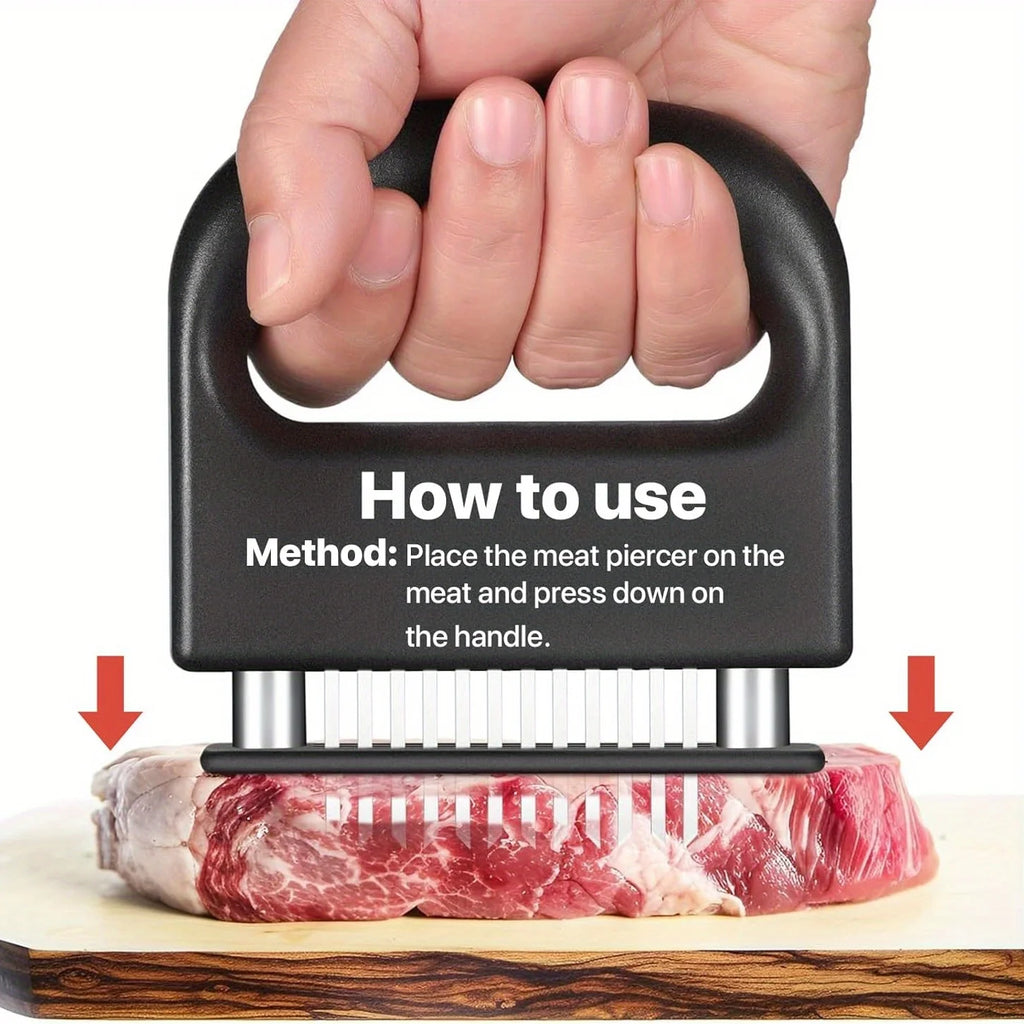 Meat Tenderizer Tool with 48 Stainless Steel Needle Blades, Safety Lock, Black ABS Handle for Steak Beef Pork Chicken
