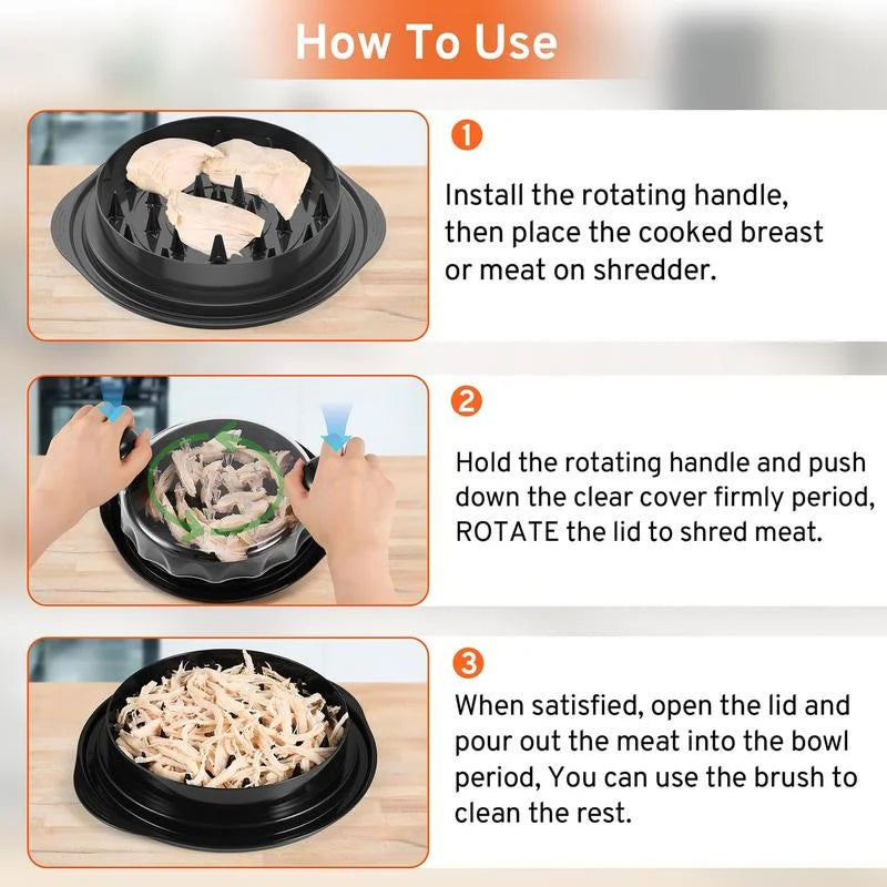Large Chicken Breast Shredder Tool Visible Lid Meat Grinder for Chopping Chicken Beef Cabbage Vegetables Rotating Kitchen Tool