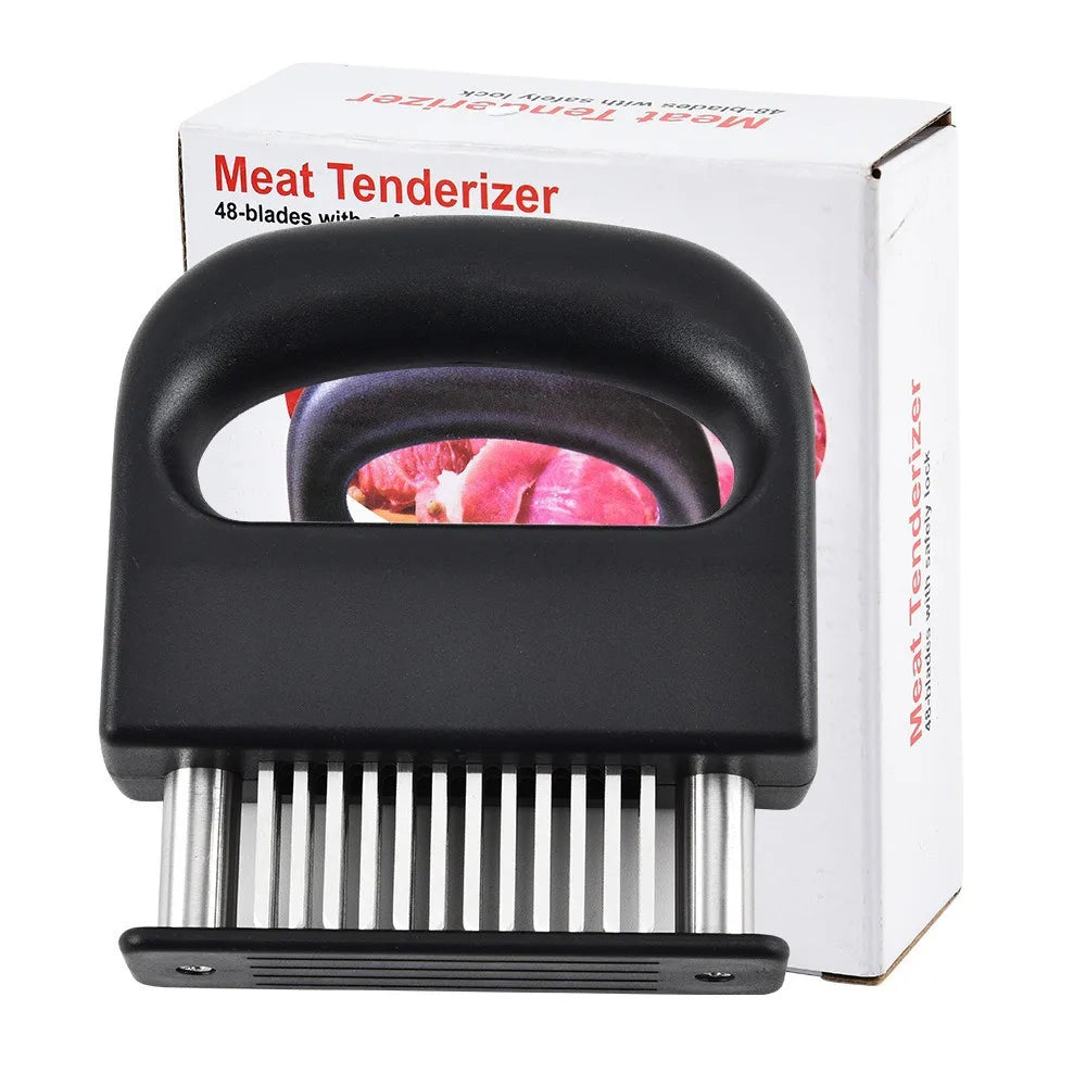 Meat Tenderizer Tool with 48 Stainless Steel Needle Blades, Safety Lock, Black ABS Handle for Steak Beef Pork Chicken